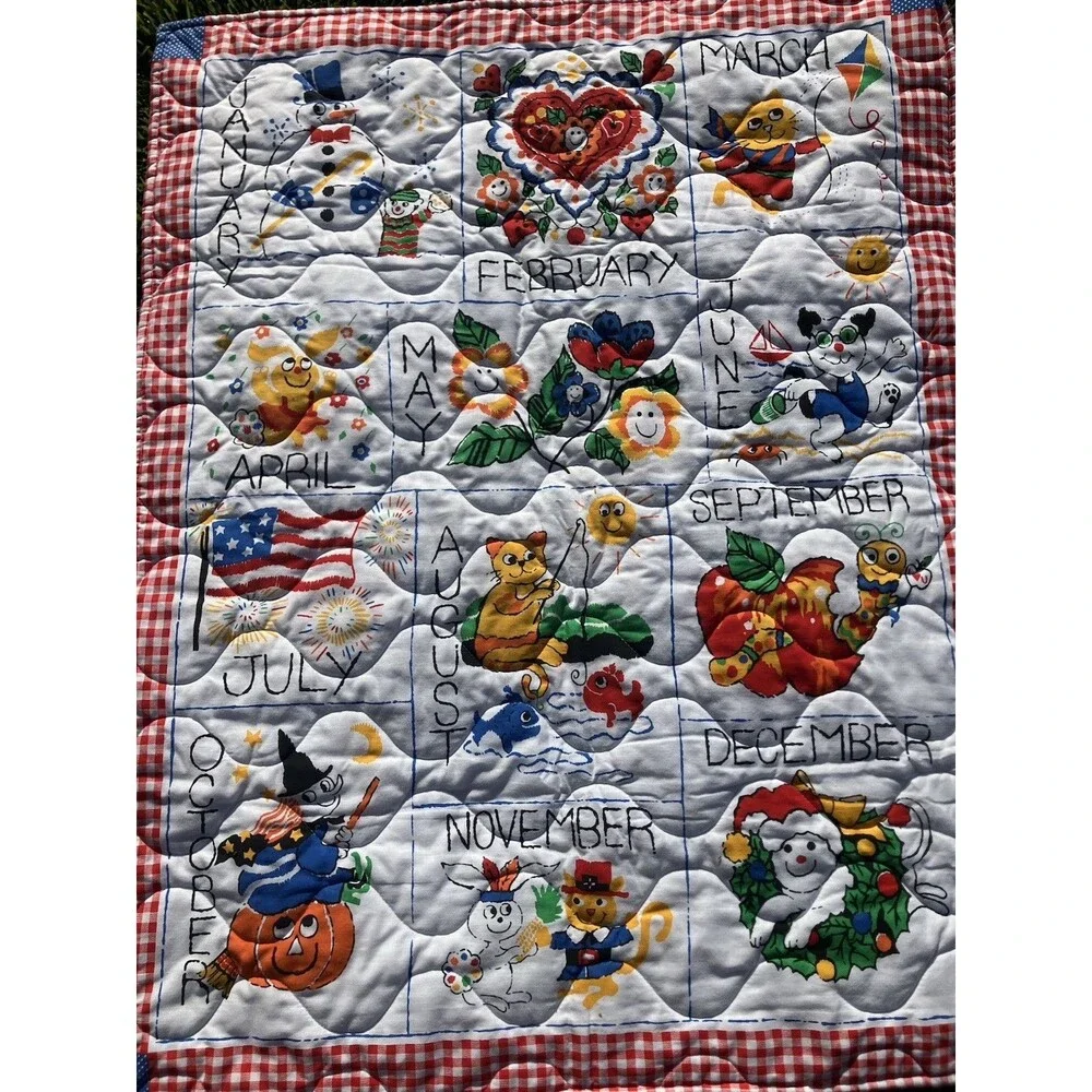 41”x33” Colorful Months Of The Year Quilt Blanket Child Children Smiley Faces